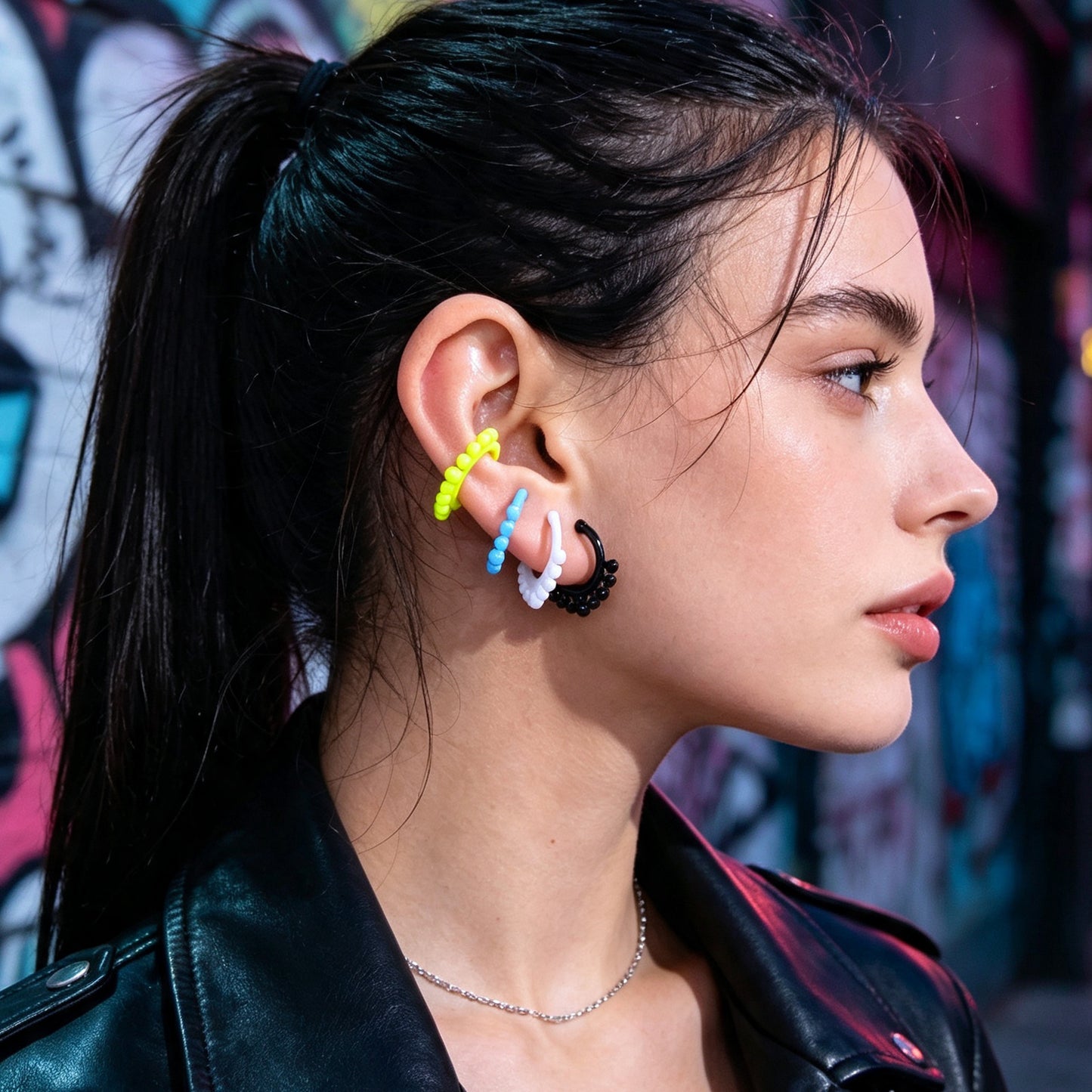 4pcs Y2K Colorful Ear Cuffs Non-Pierced Cartilage Ear Clips Punk Hip Hop Jewelry