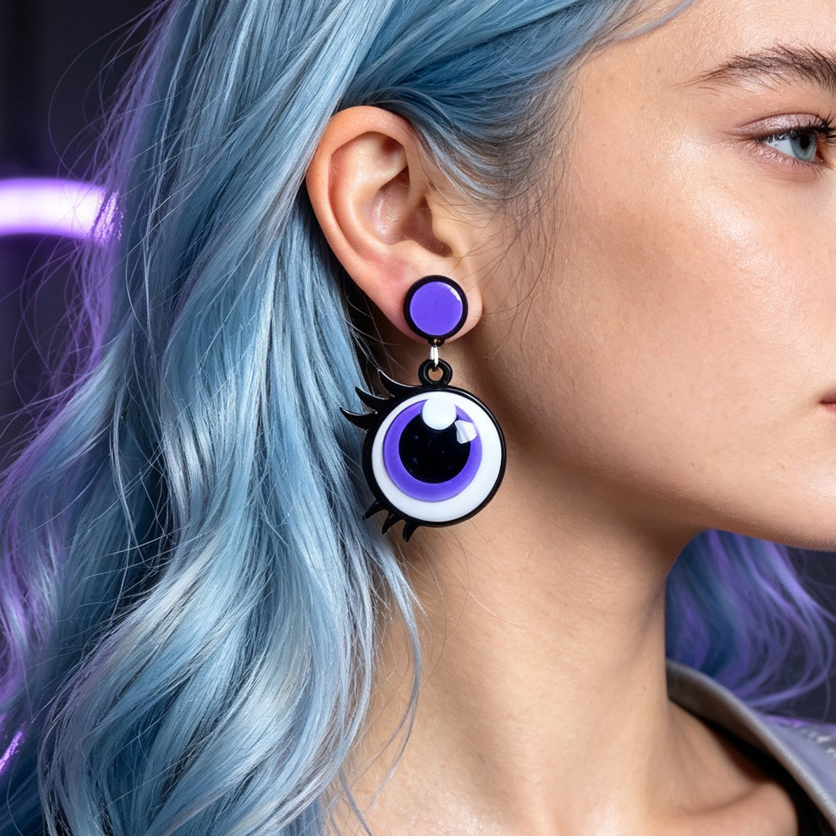 Fun Cartoon Purple Big Eye Acrylic Dangle Earrings Y2K Halloween Party Jewellery