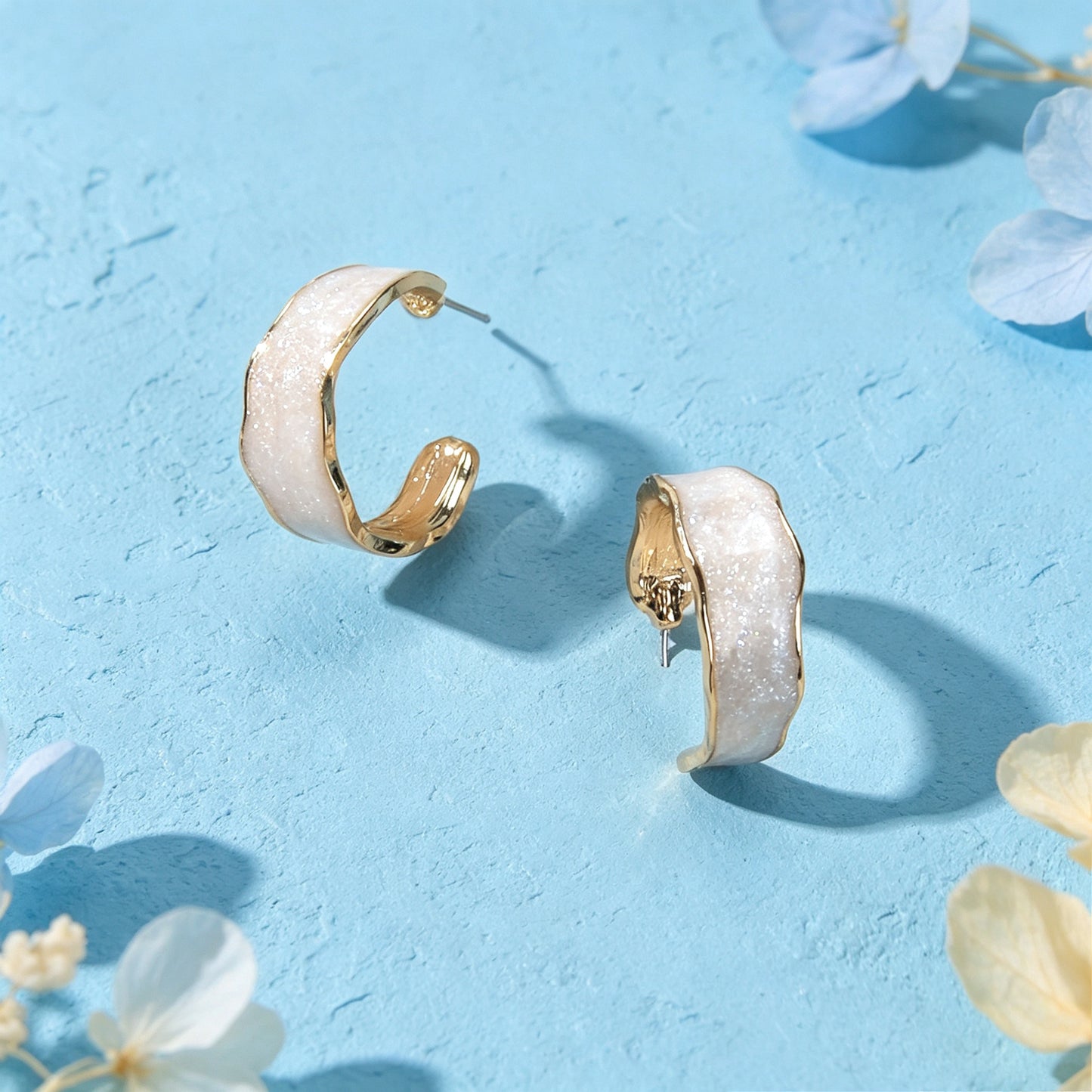 Simple White Enamel C Shape Hoop Stud Earrings Daily Officework Casual Jewelry