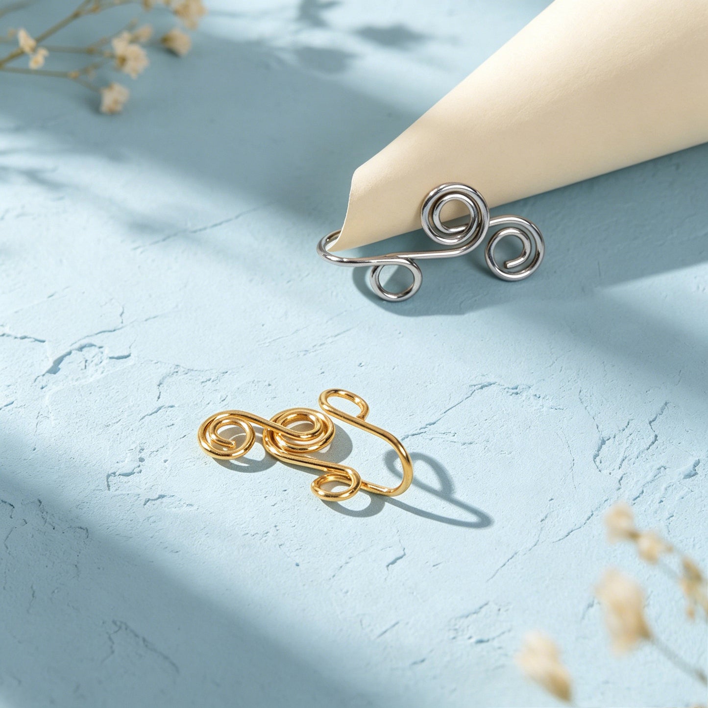 2pcs Minimalist Gold Silver Handmade Wire Triple Spiral Geometric Ear Clip Cuff