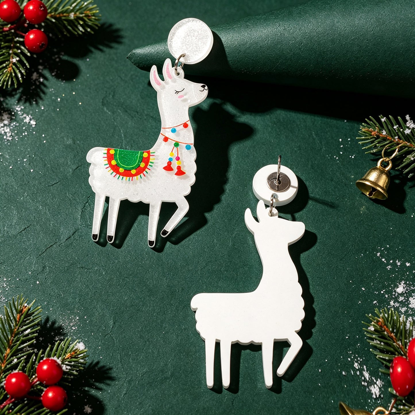 Cute Cartoon Llama Christmas Dangle Earrings Animal Festive Xmas Holiday Jewelry