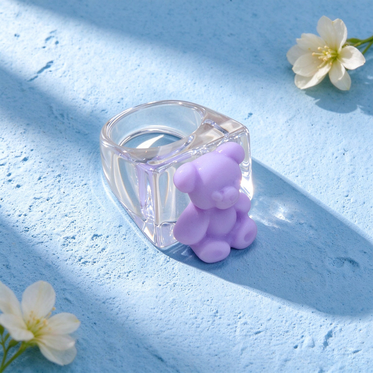 Cute Bear Cartoon Decor Clear Resin Chunky Finger Ring Y2k Cosplay Jewelry Gift