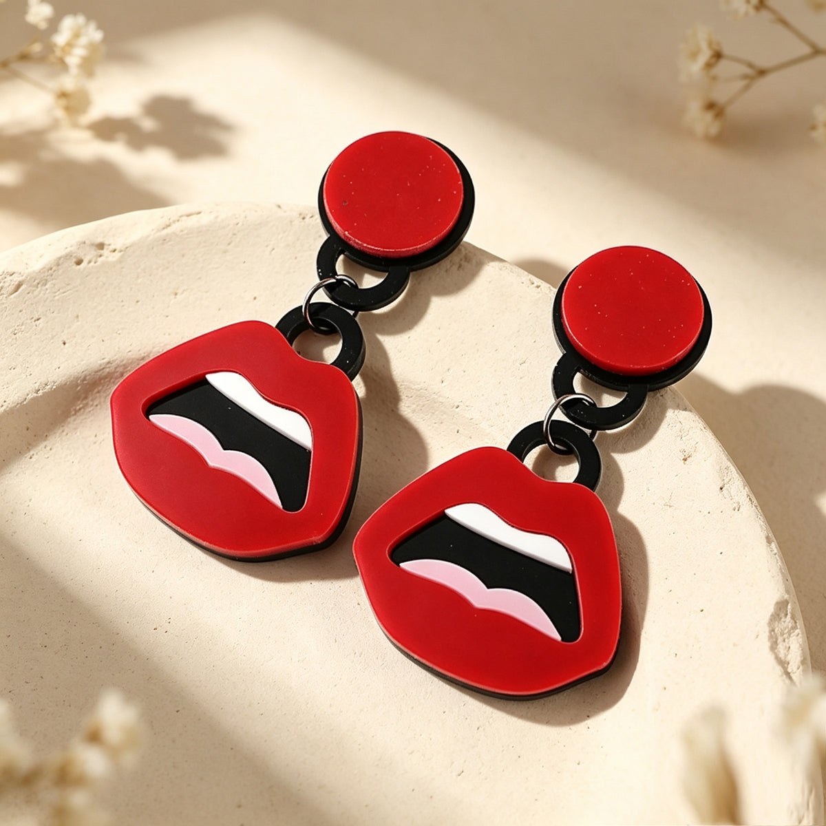 Unique Red Lips Acrylic Dangle Earrings Punk Halloween Party Statement Jewellery