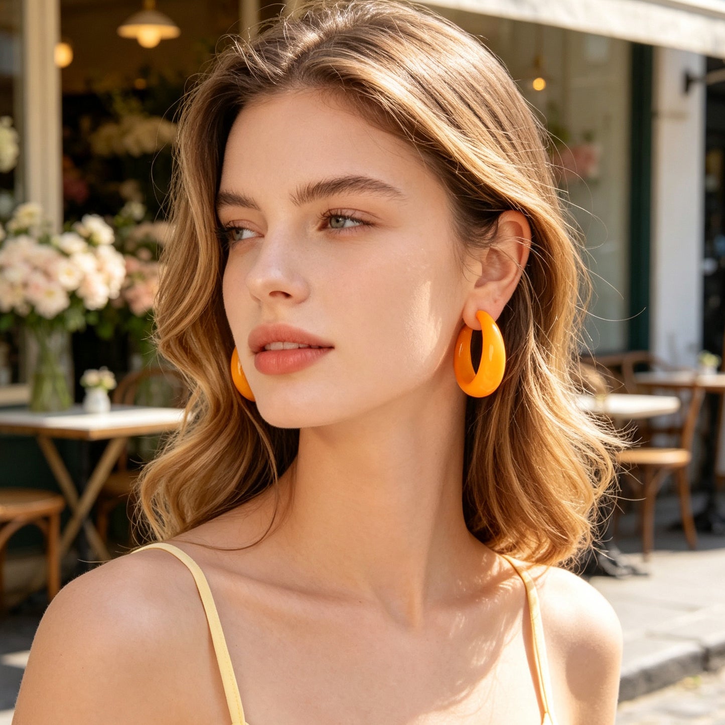 Fashion Round Yellow White Resin Hoop Earrings Circle C Shape Acrylic Cuff Stud