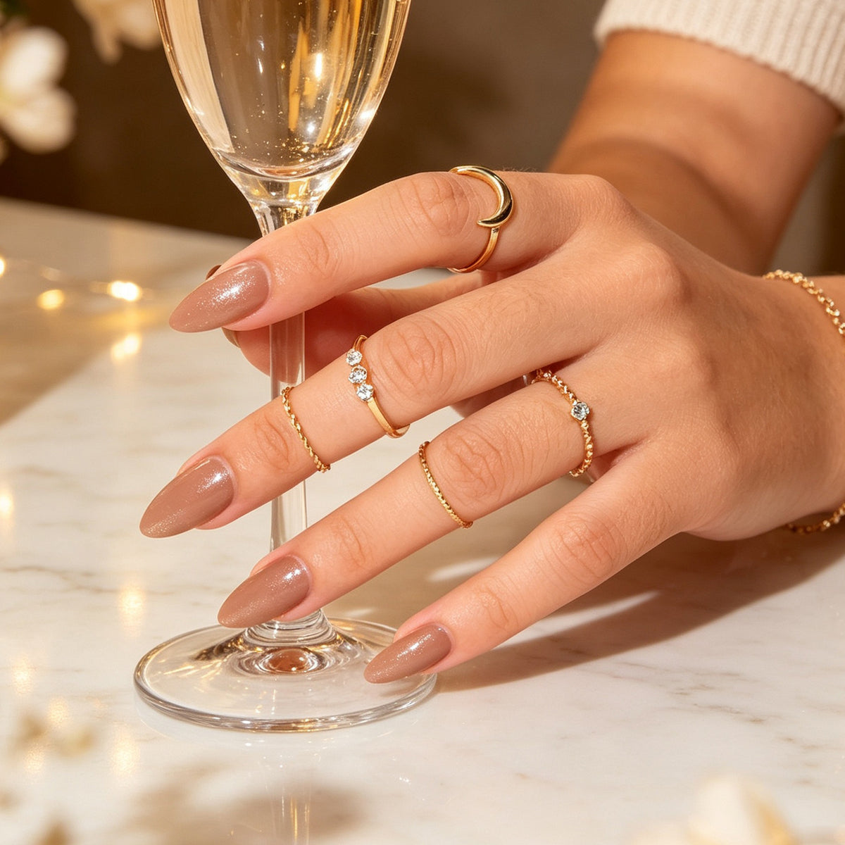 5pcs Gold Stackable Midi Finger Rings Moon Rhinestone Decor Minimalist Jewellery