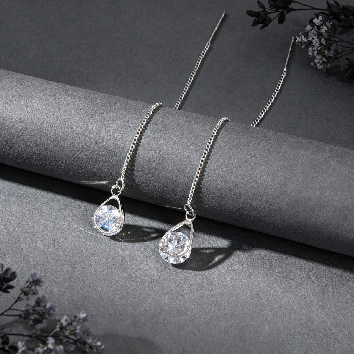 Ladies Jewellery Silver Long Chain Faux Cubic Zirconia Charm Dangle Earrings