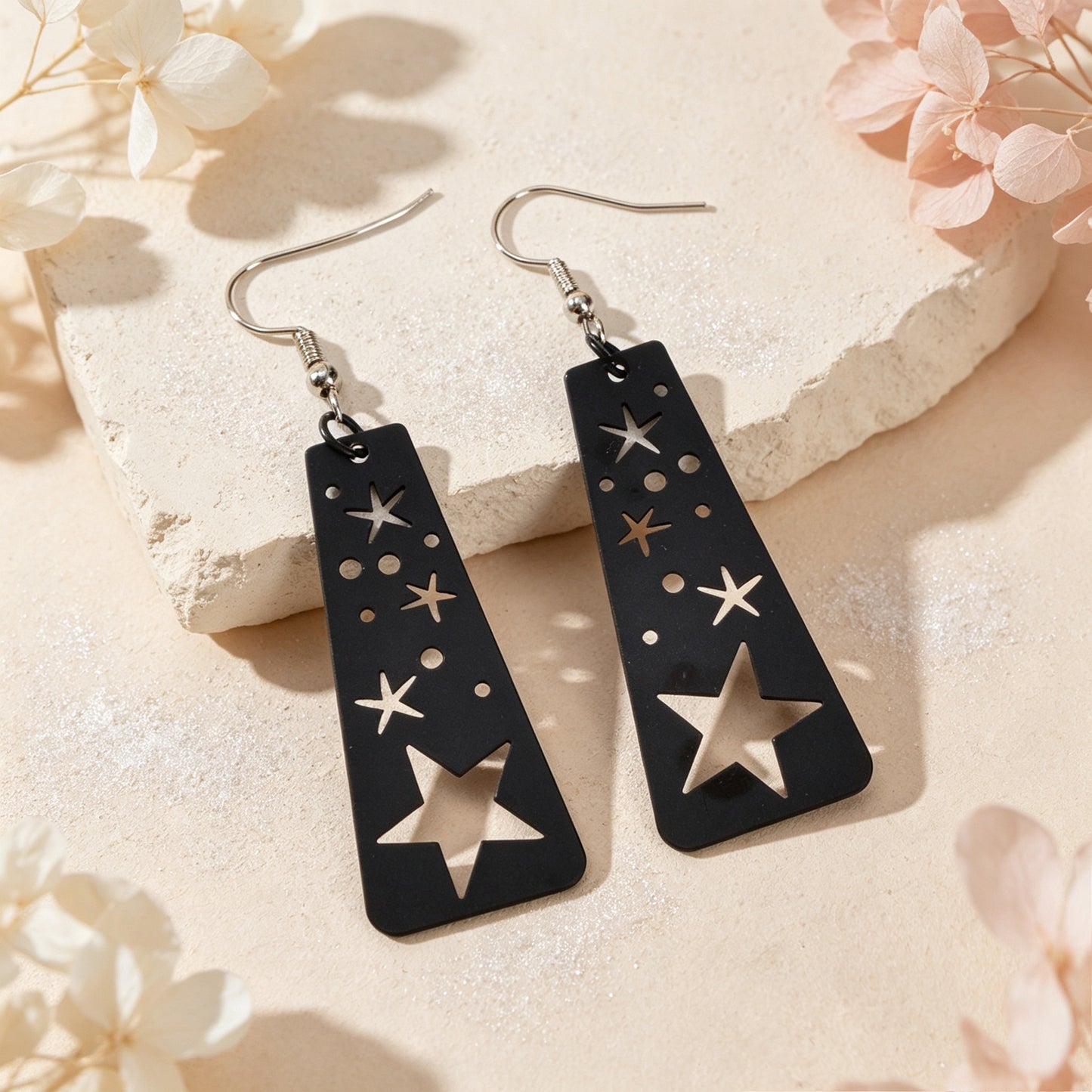 Gothic Black Starry Sky Dangle Earrings Unique Hollow Geometric Design Halloween Jewelry