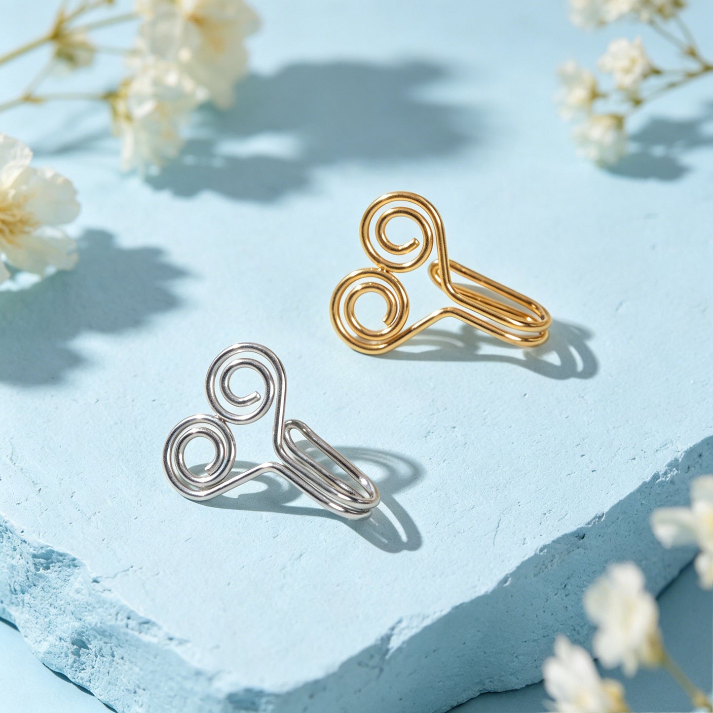 Minimalist Gold Silver Double Spiral Wire Ear Cuffs No Piercing Clip On Ear Clip