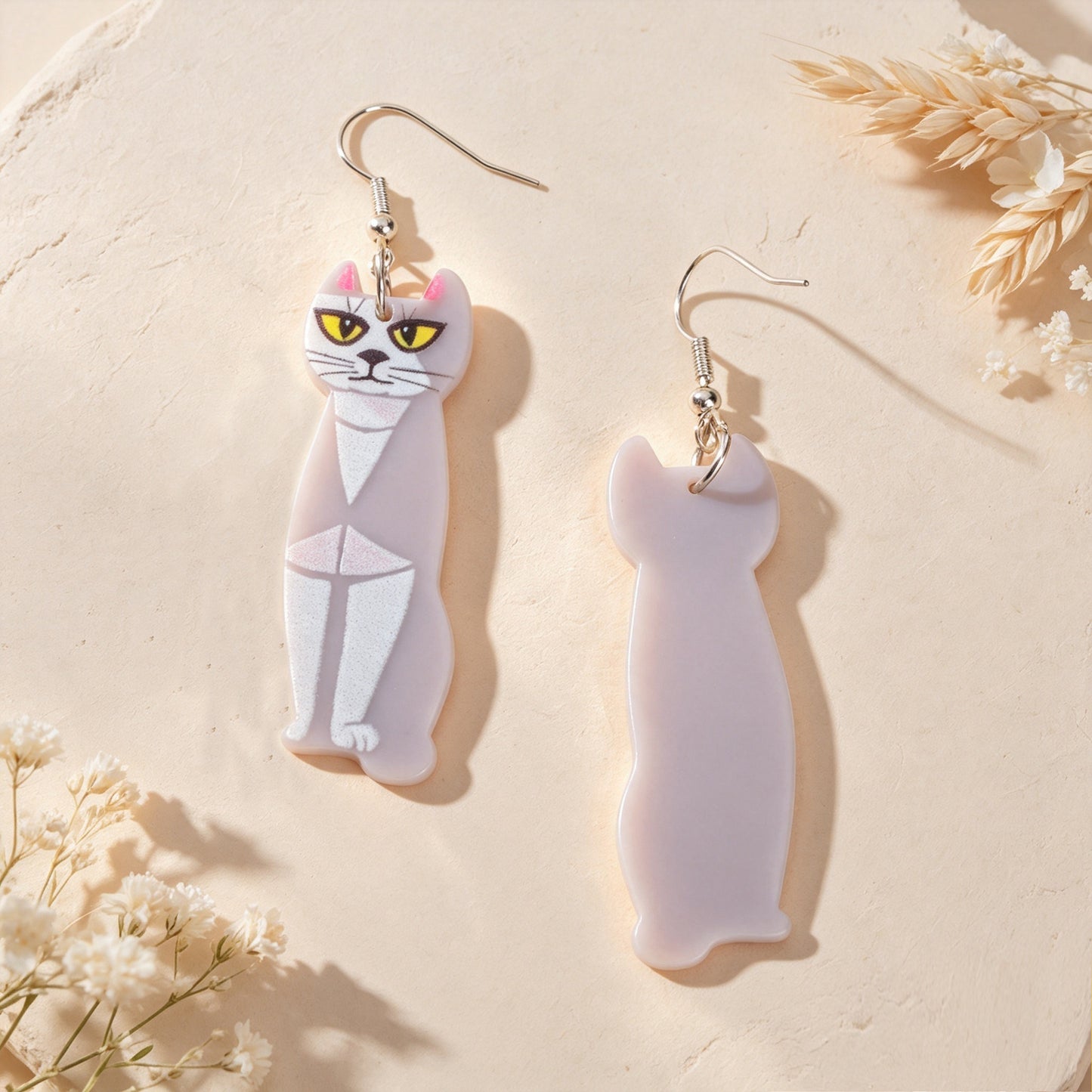 Fun Grey Long Cat  Acrylic Dangle Earrings Cute Pet Animal Element Accessories