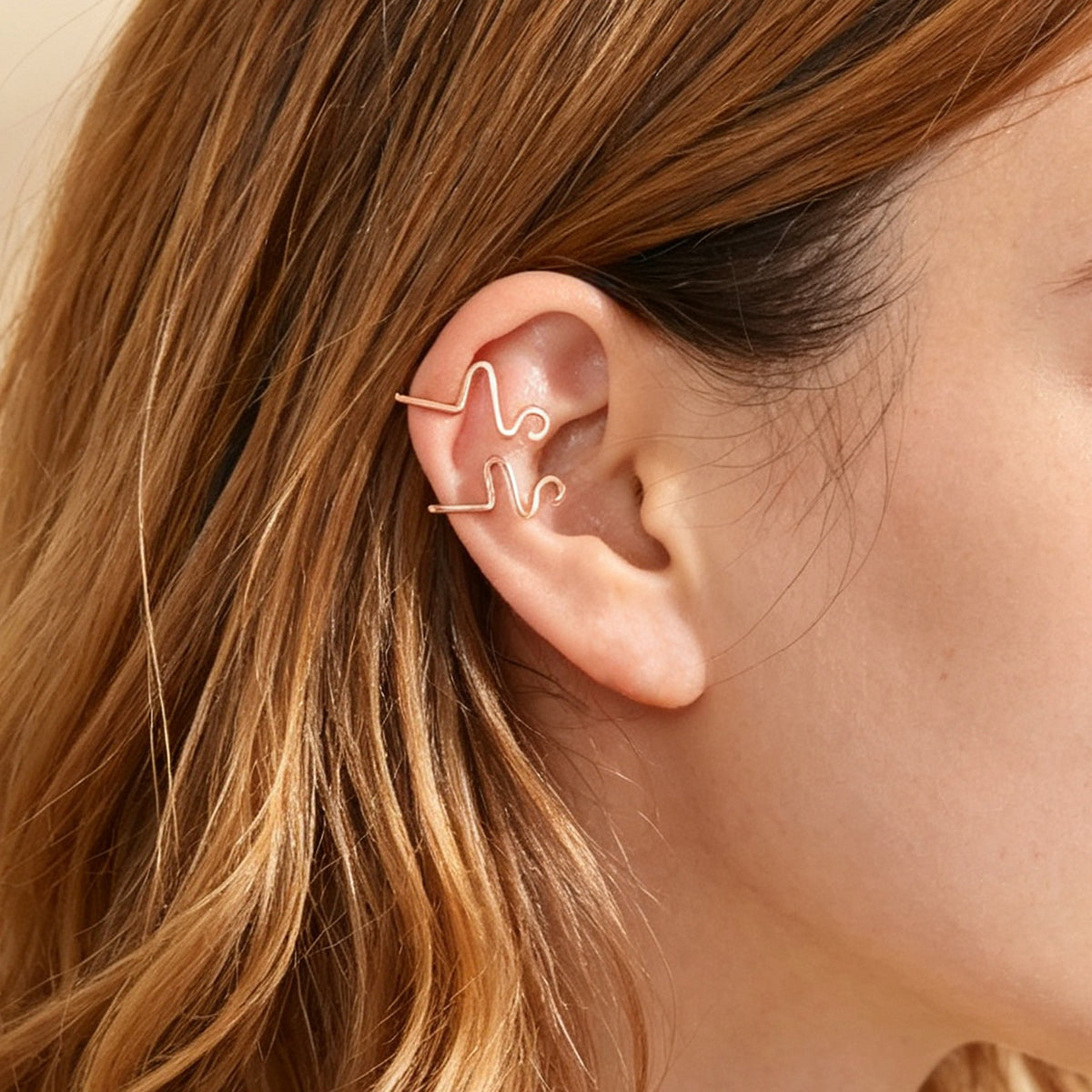 2pcs Rose Gold Wave Ear Cuff No Piercing Dainty Cartilage Ear Clip Jewellery