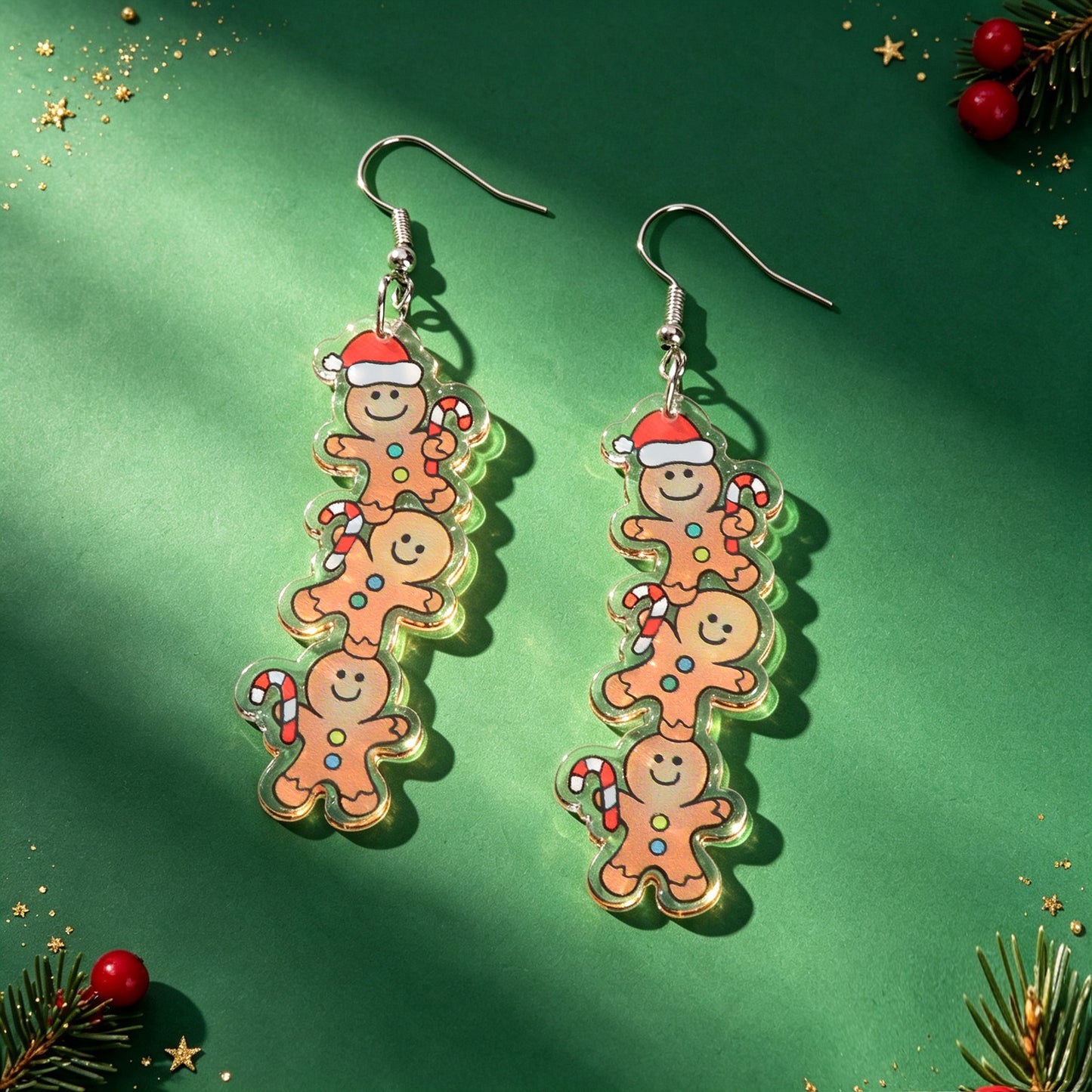 Lovely Xmas Stacked Gingerbread Man Acrylic Dangle Earrings Cartoon Festival Party Accessories Gift
