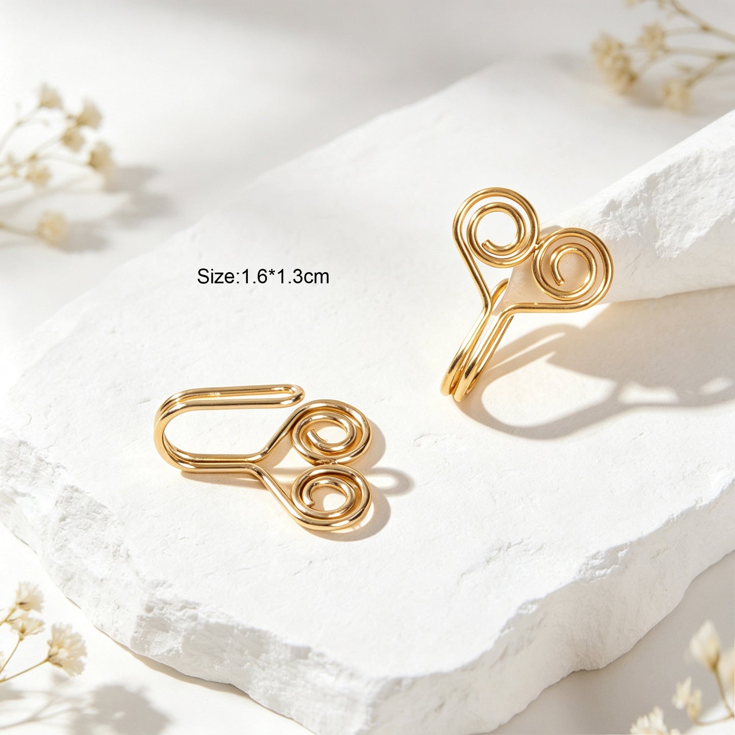 2pcs Simple Spiral Clip‑On Ear Cuffs Gold Non‑Pierced Earrings Casual Jewellery