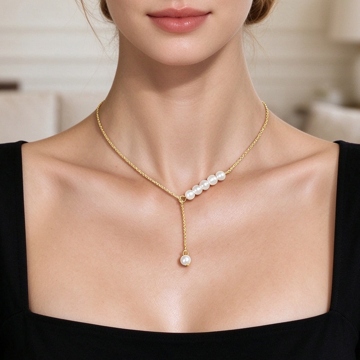 French style Gold Silver Y Shape Adjustable Necklace Officework Dating Accessory