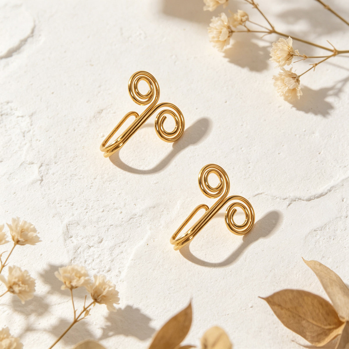 2pcs Simple Gold Double Spiral Ear Cuff No Piercing Circle Ring Ear Clip Earring