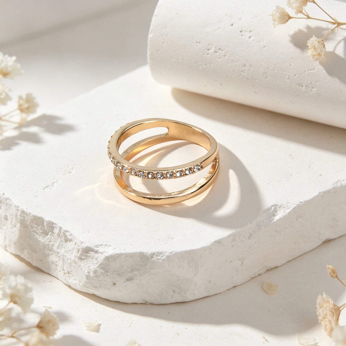 Shiny Rhinestone Gold Layered Finger Rings Daily Office Festival Jewellery Gift
