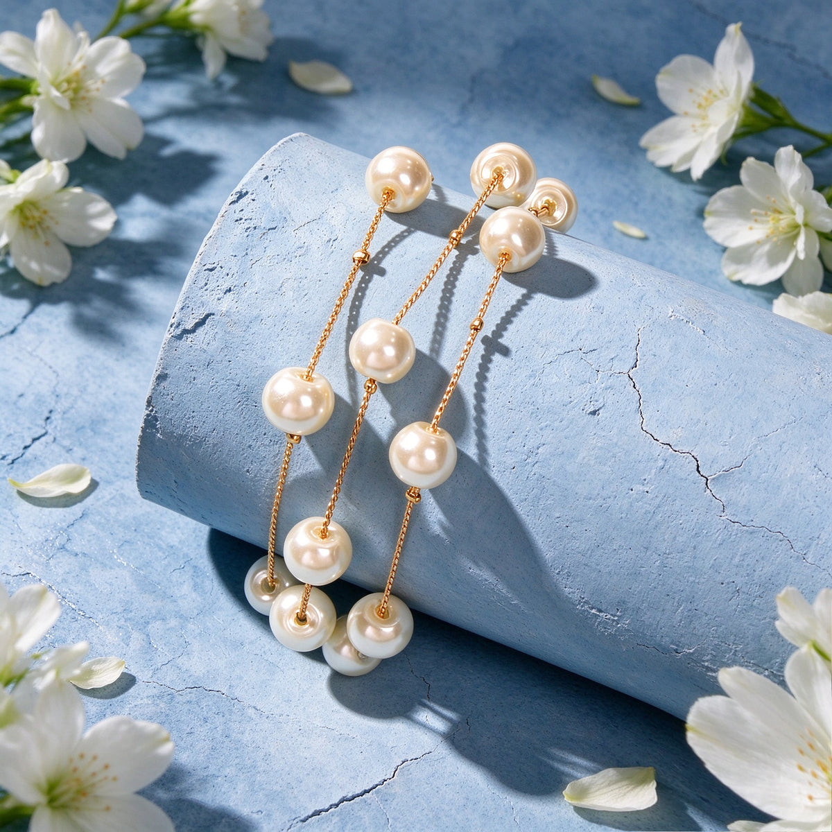 Wedding Party Set Layered Gold Chain Imitation Pearl Necklace Bracelet Earrings