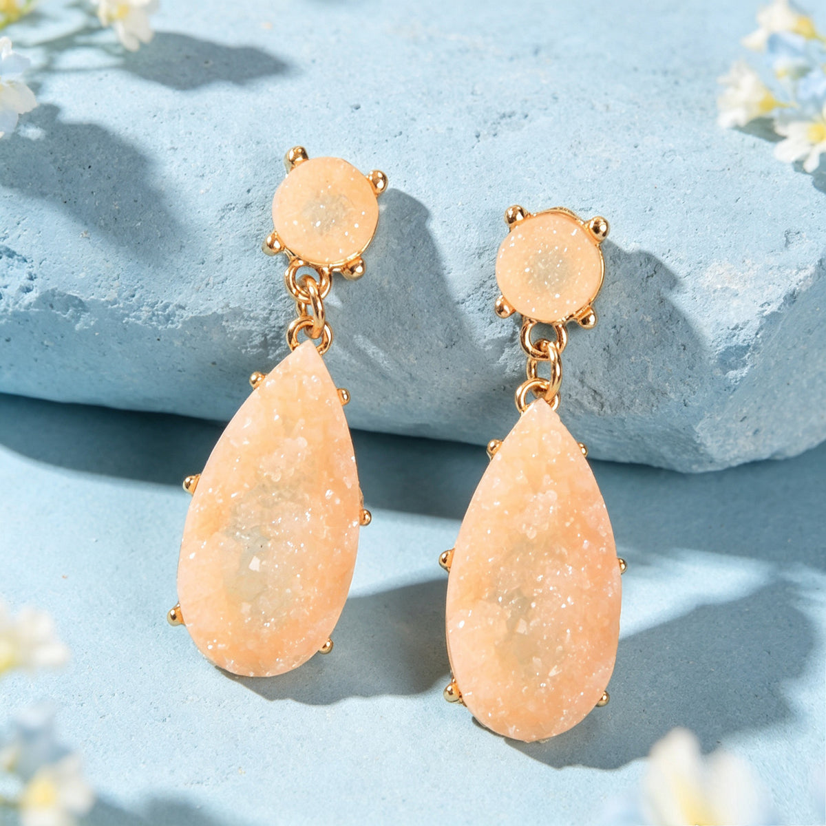 Banquet Party French style Champagne Faux Gemstones Water Drop Dangle Earrings