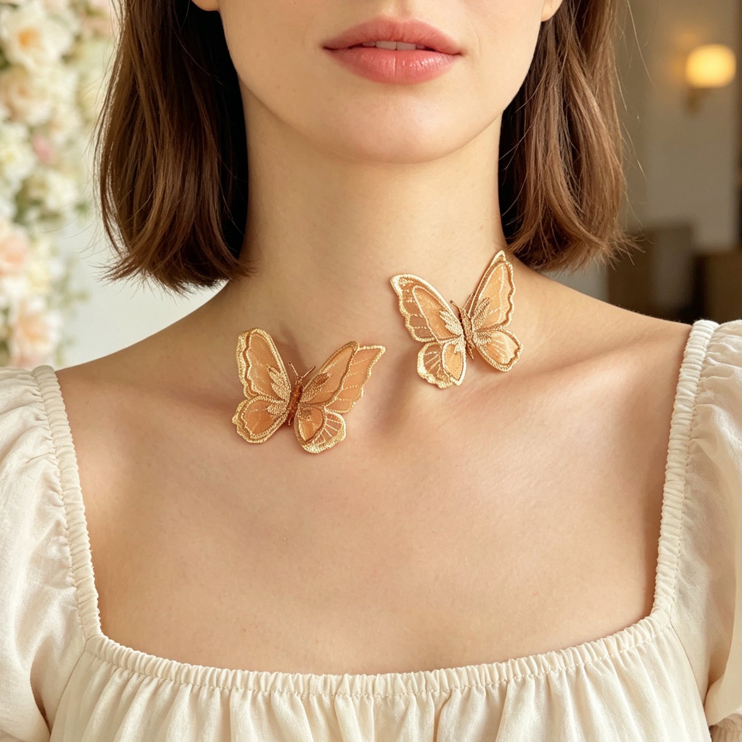 Fashion Spun Fabric Butterfly Thin Choker Necklace Party Holiday Jewellery Gift