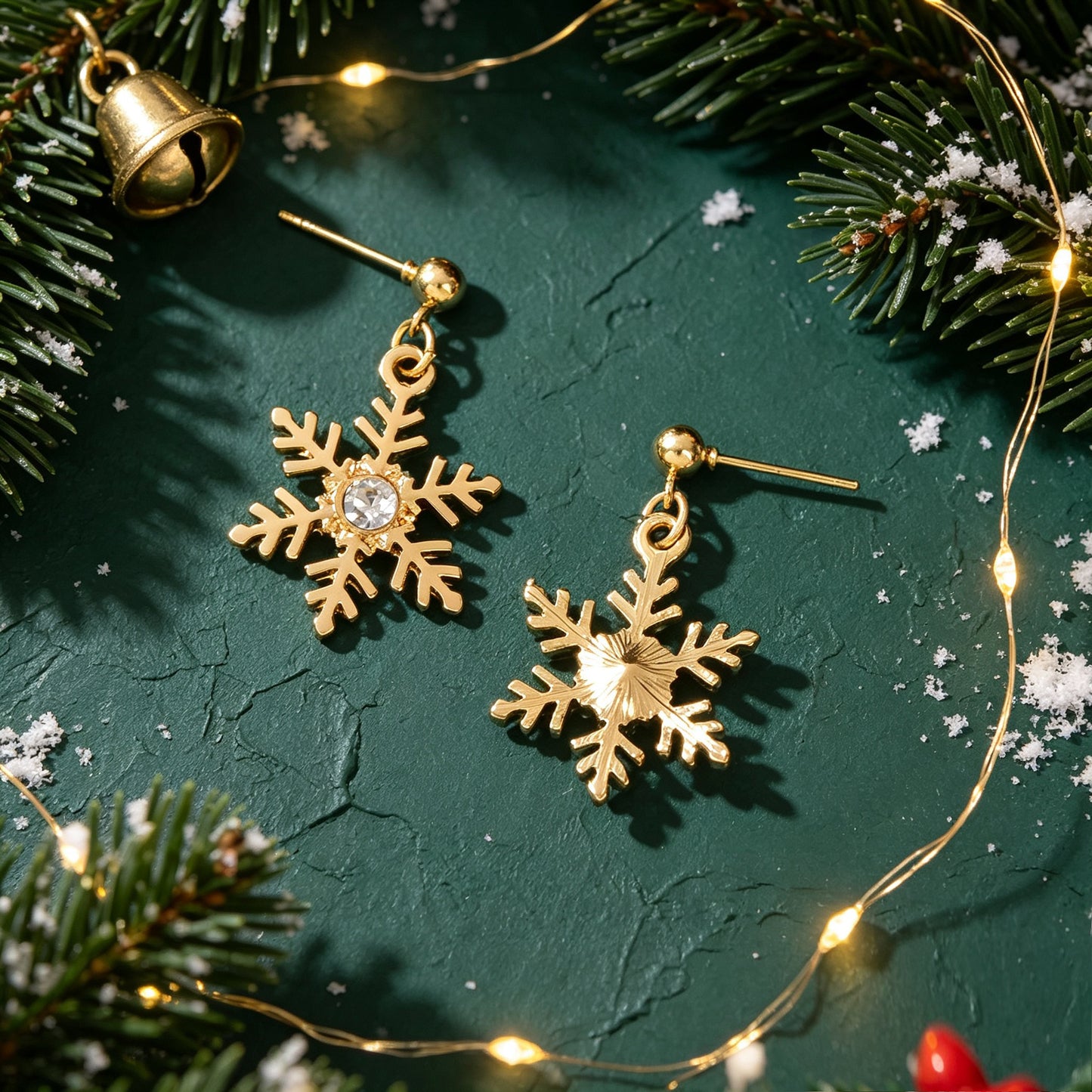 Luxury Gold Inlaid Crystal Snowflake Dangle Earrings Christmas Festive Jewellery