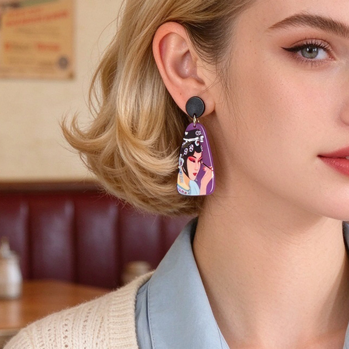 Multicolour Peking Opera Figure Acrylic Dangle Earrings Retro Statement Jewelry