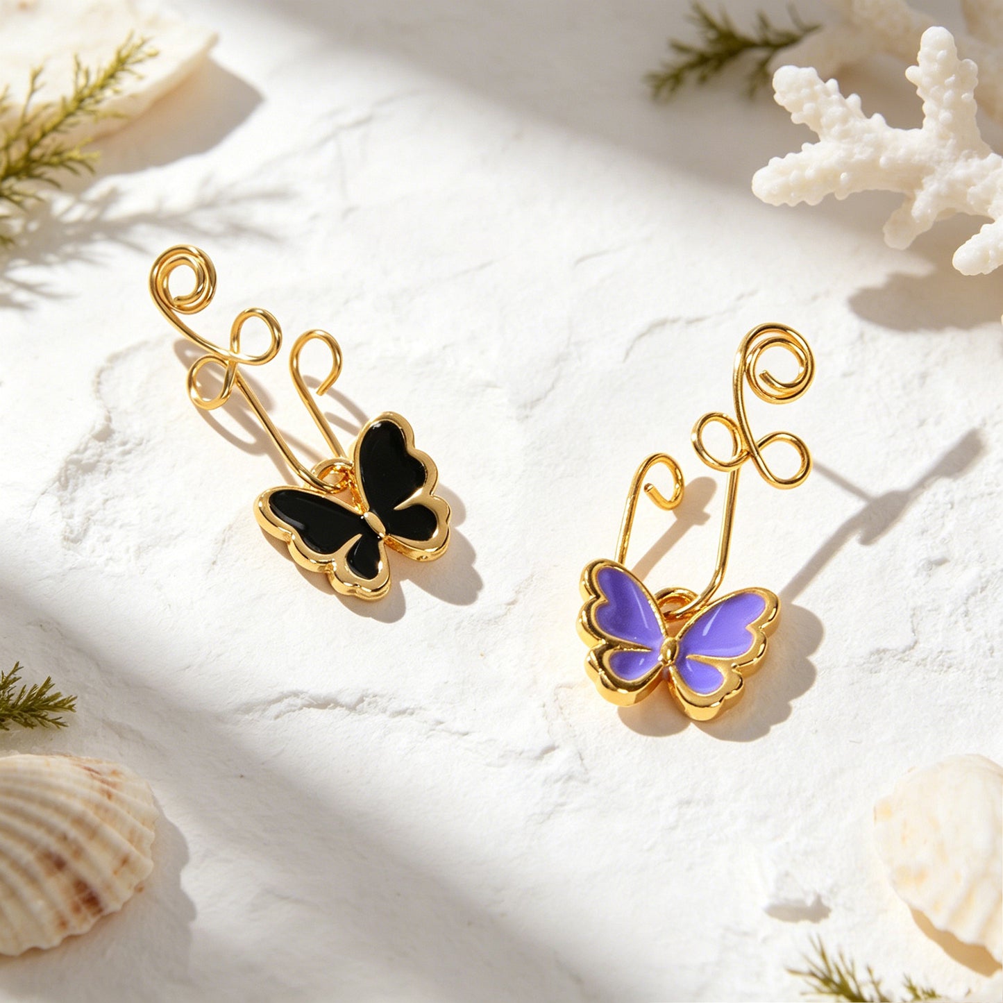 Trendy Enamel Butterfly Dangle Ear Cuffs No Piercing Gold Non-Pierced Ear Clips