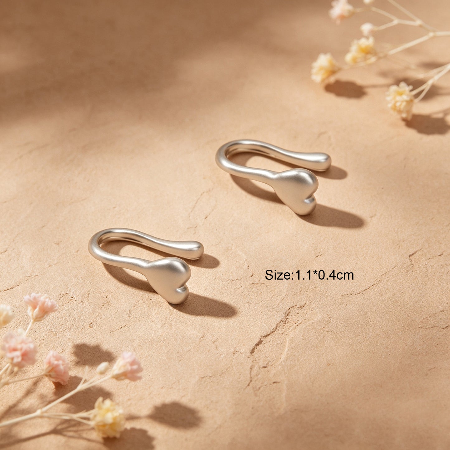 2pcs Minimalist Fashion Heart Silver Tiny Dainty Love Non perforated Ear Clips