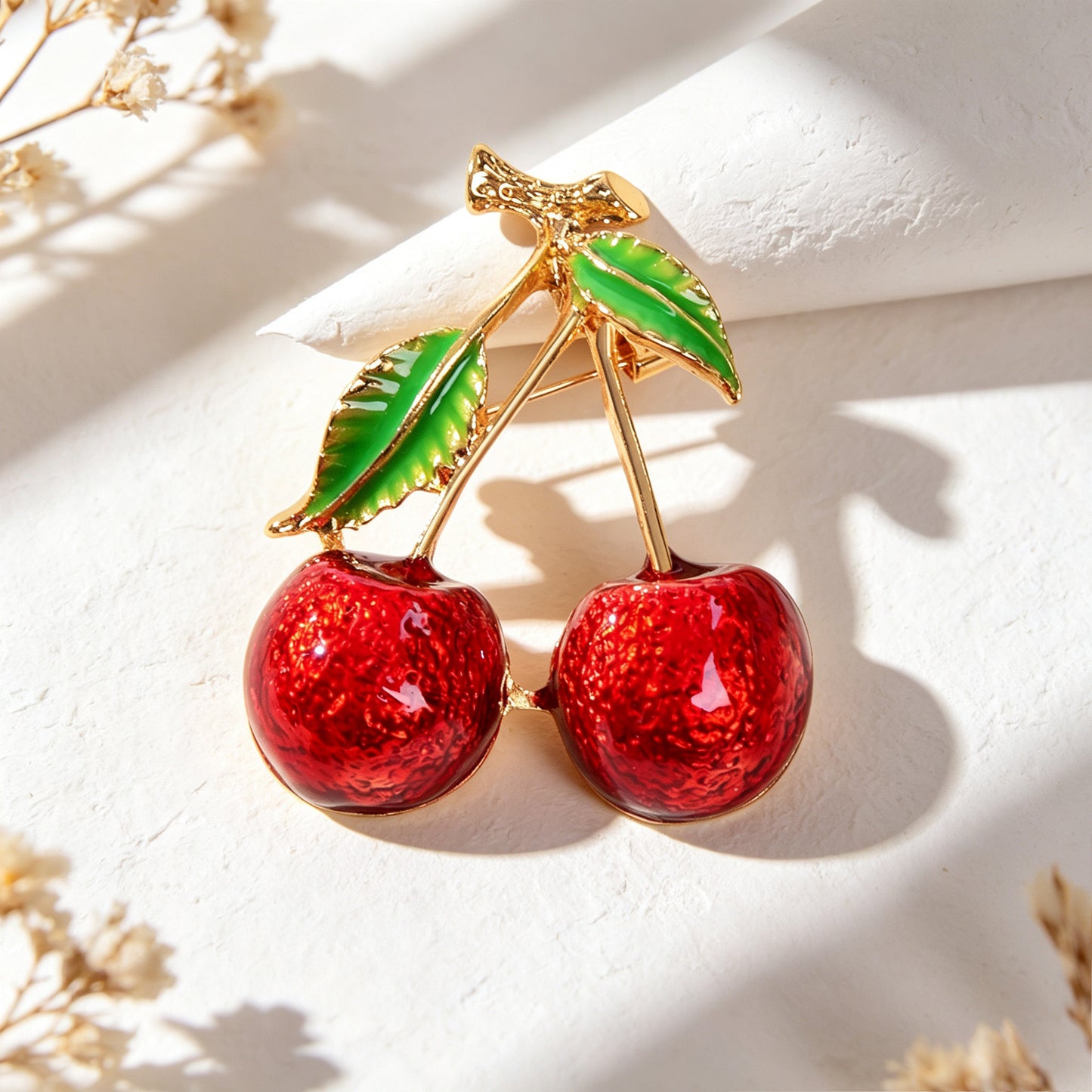 Cute Cherry Enamel Brooch Metal Fruit Lapel Pin Pretty Jacket Shawl Accessories