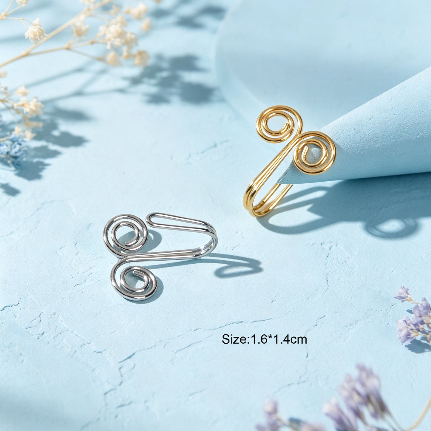 2pcs Boho Double Spiral Wire Ear Cuff Gold Silver Non-Pierced Cartilage Ear Clip
