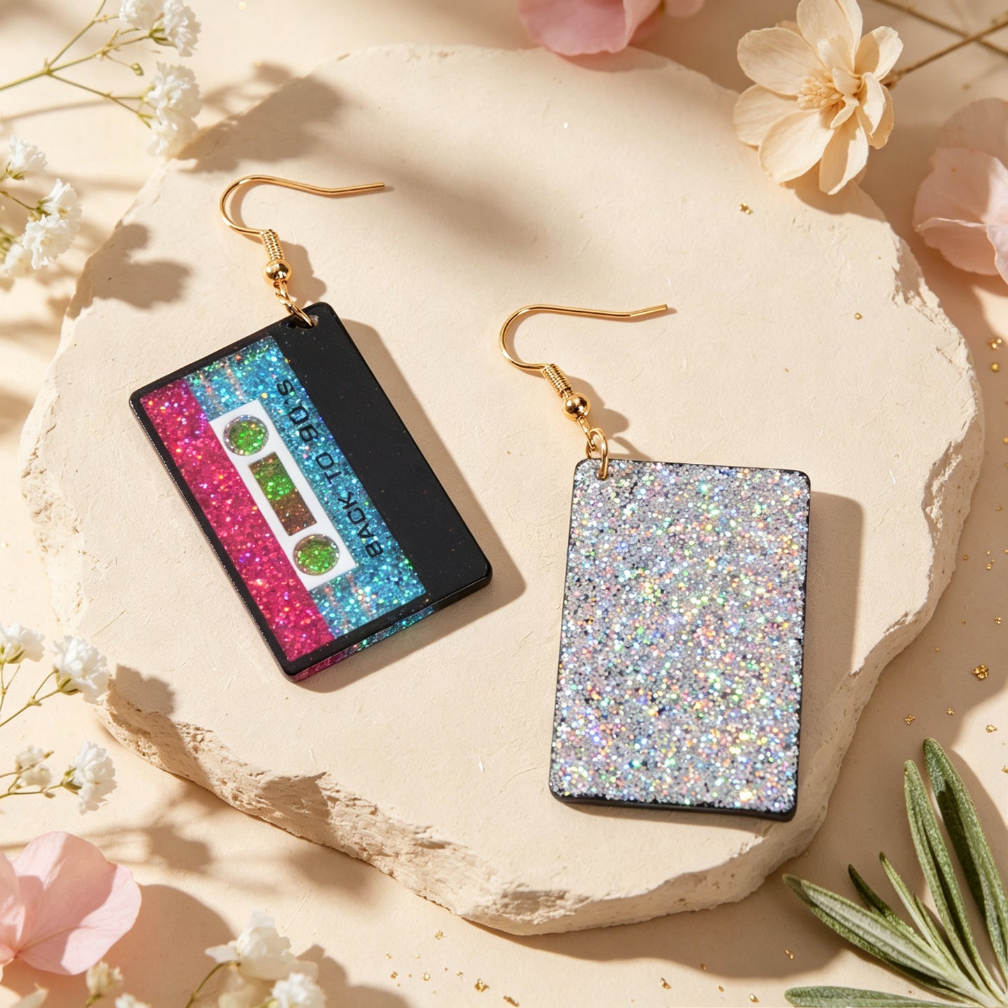 Retro Glitter Colorful Sequins Tape Dangle Earrings Y2K Hip Hop Jewelry for Bar Nightclub Music Festival