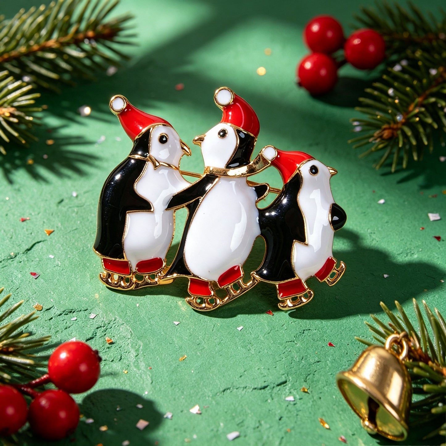 Christmas Funny Penguin Brooch Pin Enamel Santa Hat Xmas Holiday Jewellery Gift