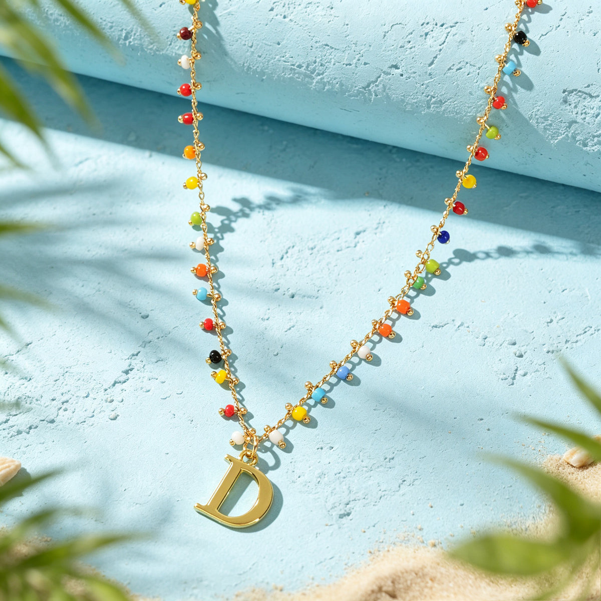 Colorful Beaded Initial Letter D Necklace Bohemian Beach Vacation Jewellery Gift
