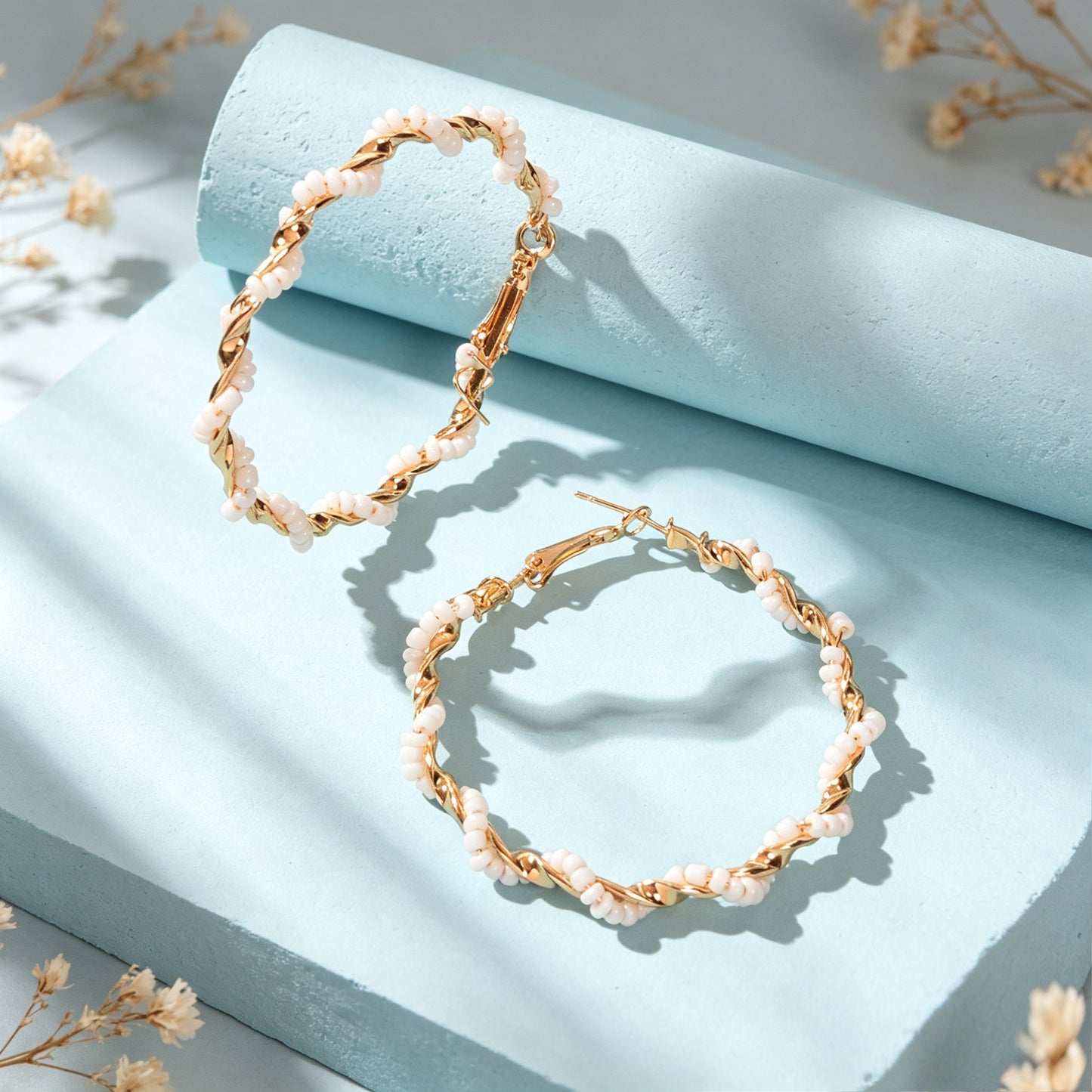 Bohemian Beaded Large Twist Circle Hoop Earrings Summer Beach Holiday Statement  Jewelry