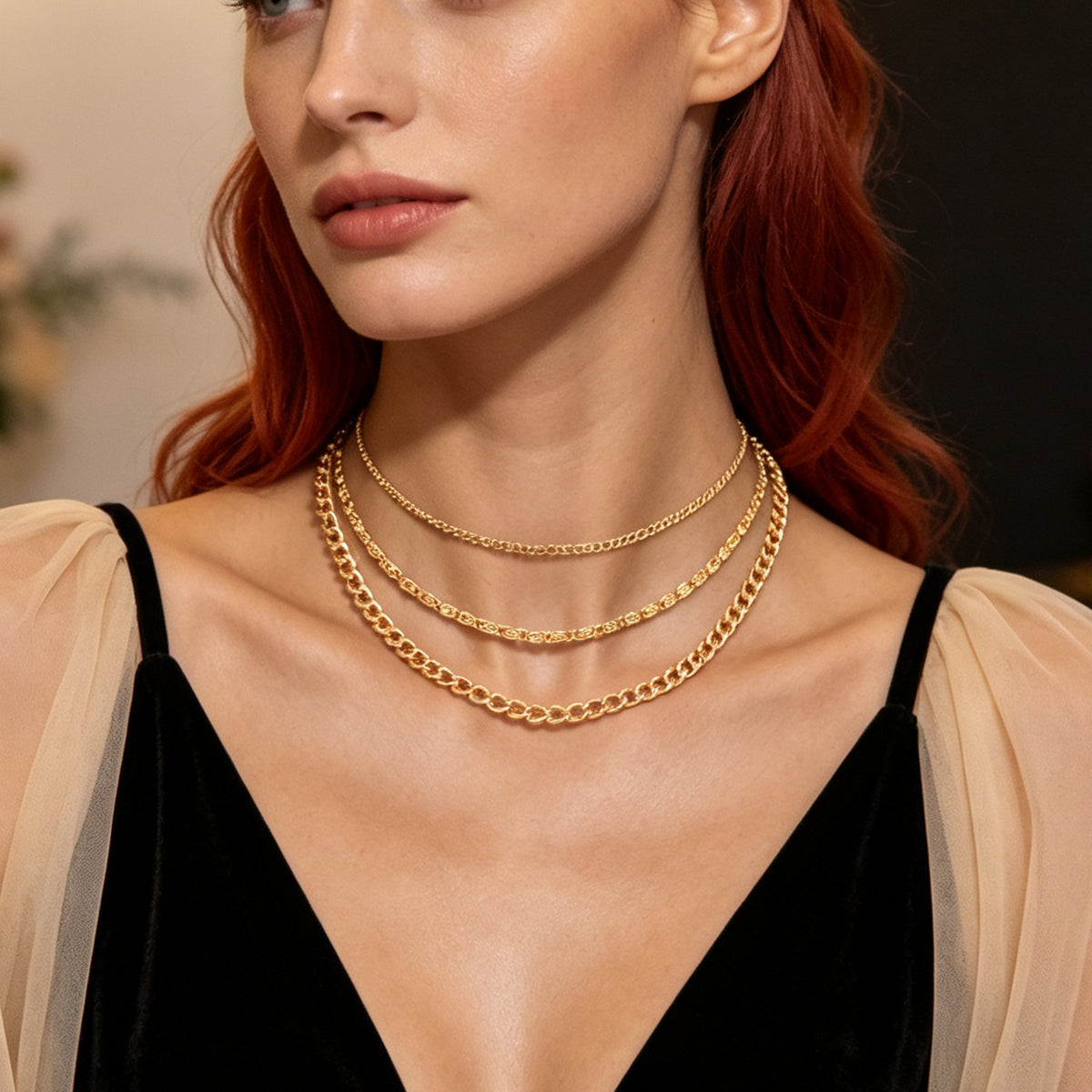 3pcs Layered Collar Necklaces Cuban Geometric Chain Simple Daily Party Jewellery
