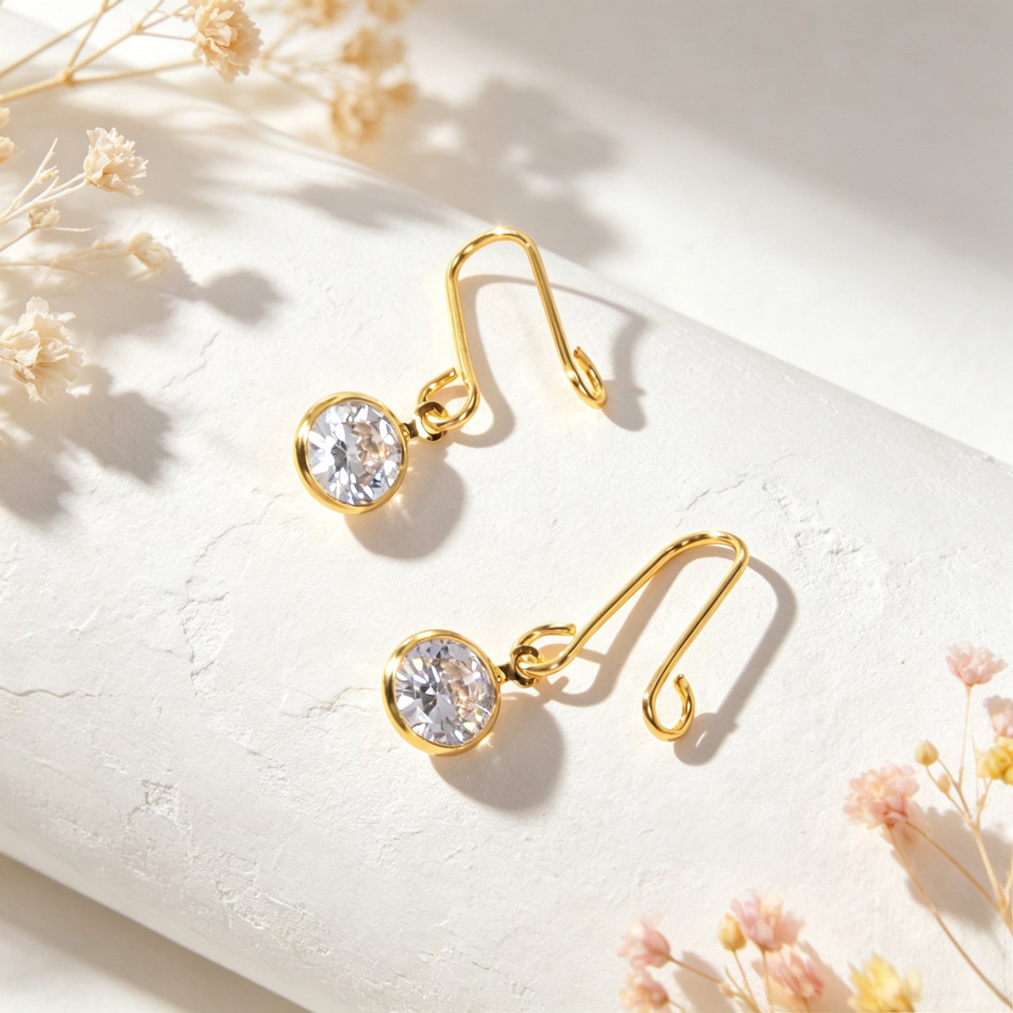 2PCS Luxury Elegant Shiny Rhinestone Drop Ear Cuffs Non Piercing Gold Ear Clips