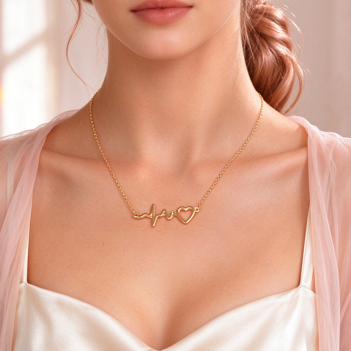 Gold Silver Heartbeat Pendant Necklace Sweet Love Symbol Jewellery Romantic Gift