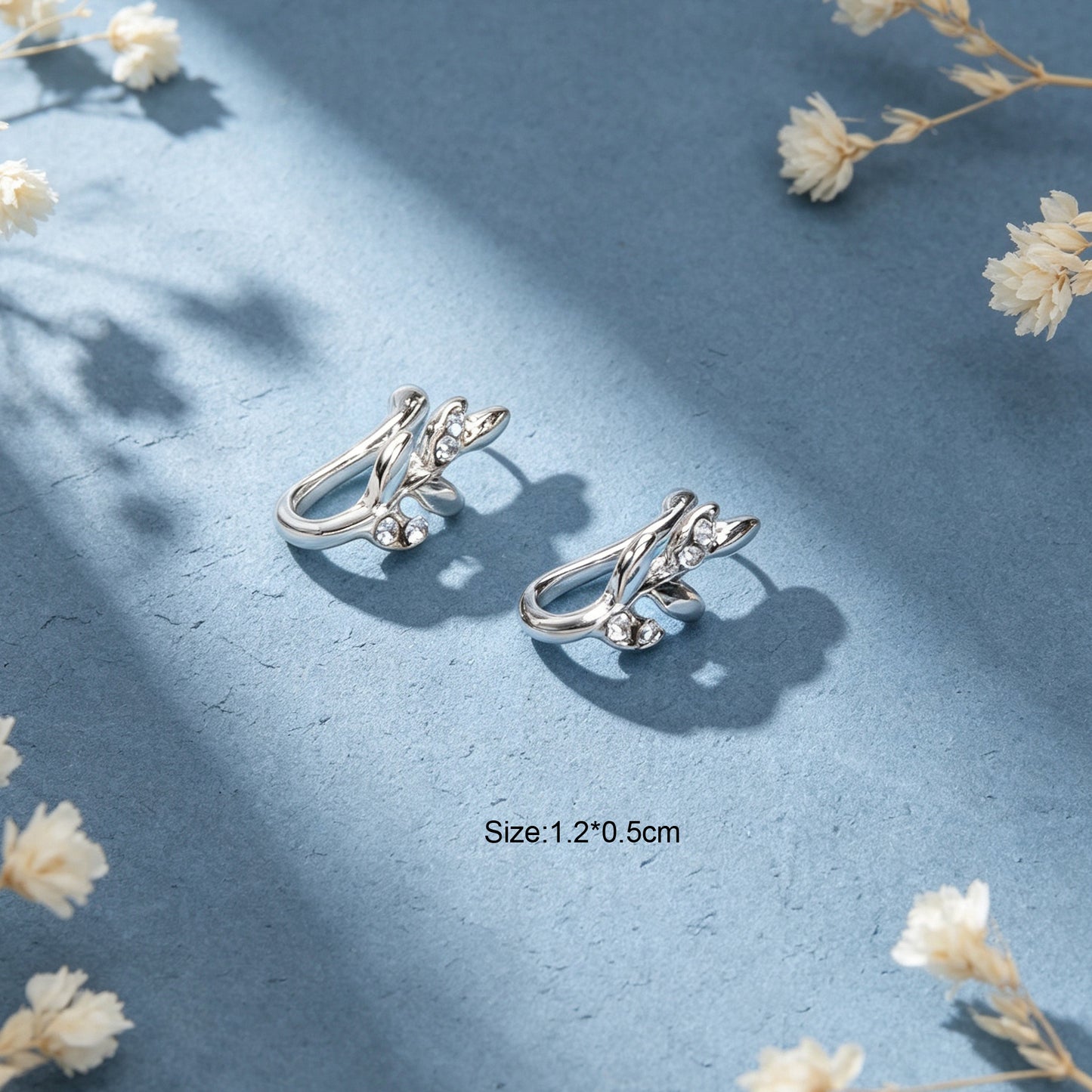 2pcs Silver Dainty Twig Leaf Ear Cuffs Simple Non-Pierced Cartilage Ear Clips