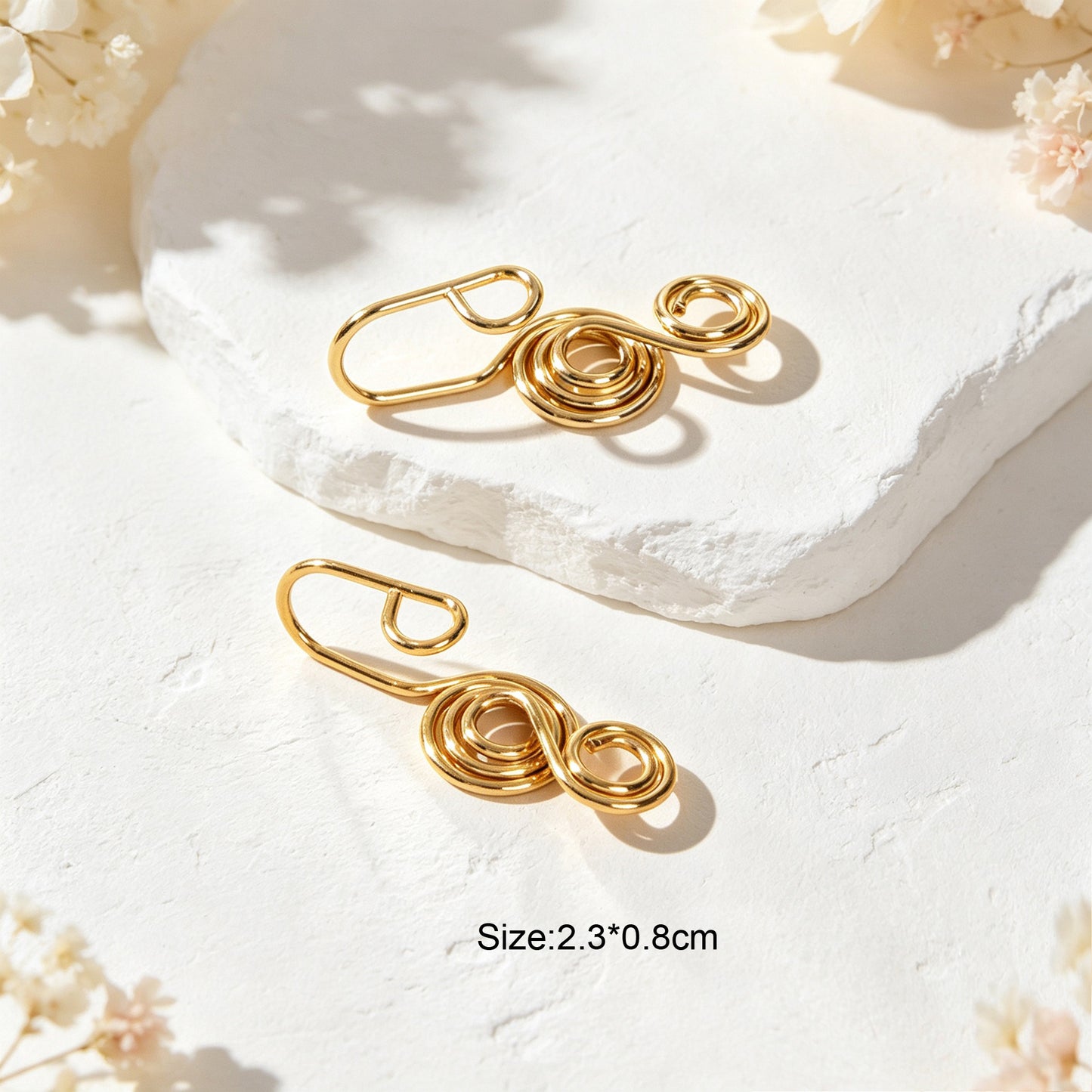 2pcs Punk Spiral Clip‑On Ear Cuffs Gold Non‑Pierced Earrings Fashion Jewellery