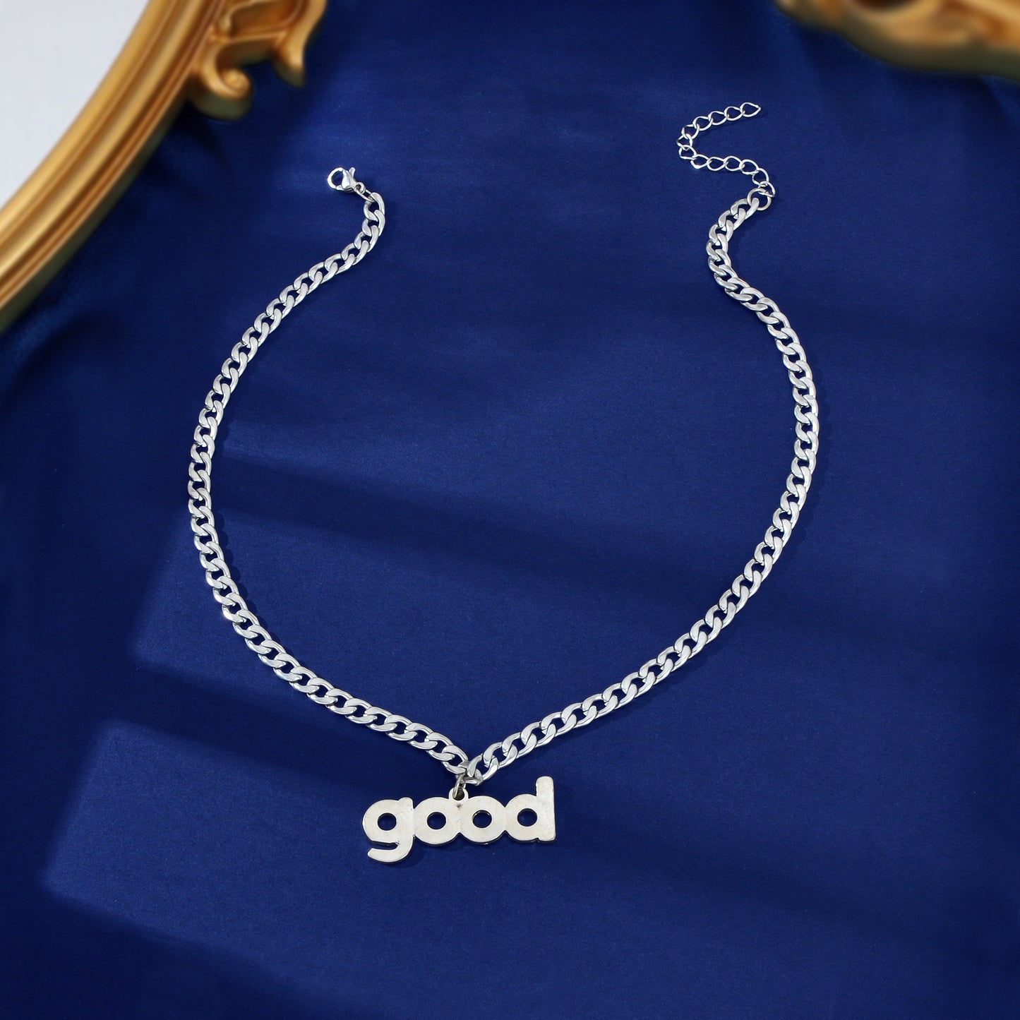 Street Sporty Silvery Thick Link Chain Good Letter Pendant Necklace Party Music Festival Jewelry
