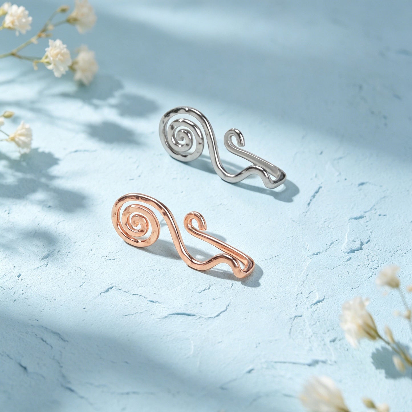 2 pcs Rose Gold Silver Spiral Ear Cuff Simple Irregular Metal Geometric Ear Clip