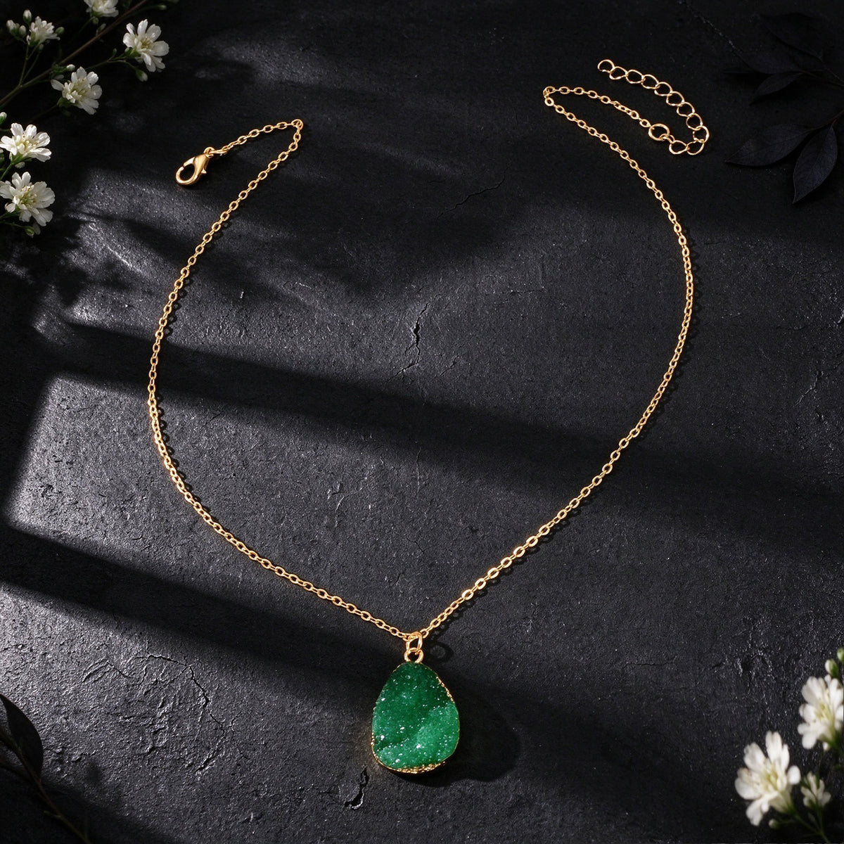Boho Chic Flower Cluster Water Drop Pendant Necklace Gold Chain Vacation Jewelry