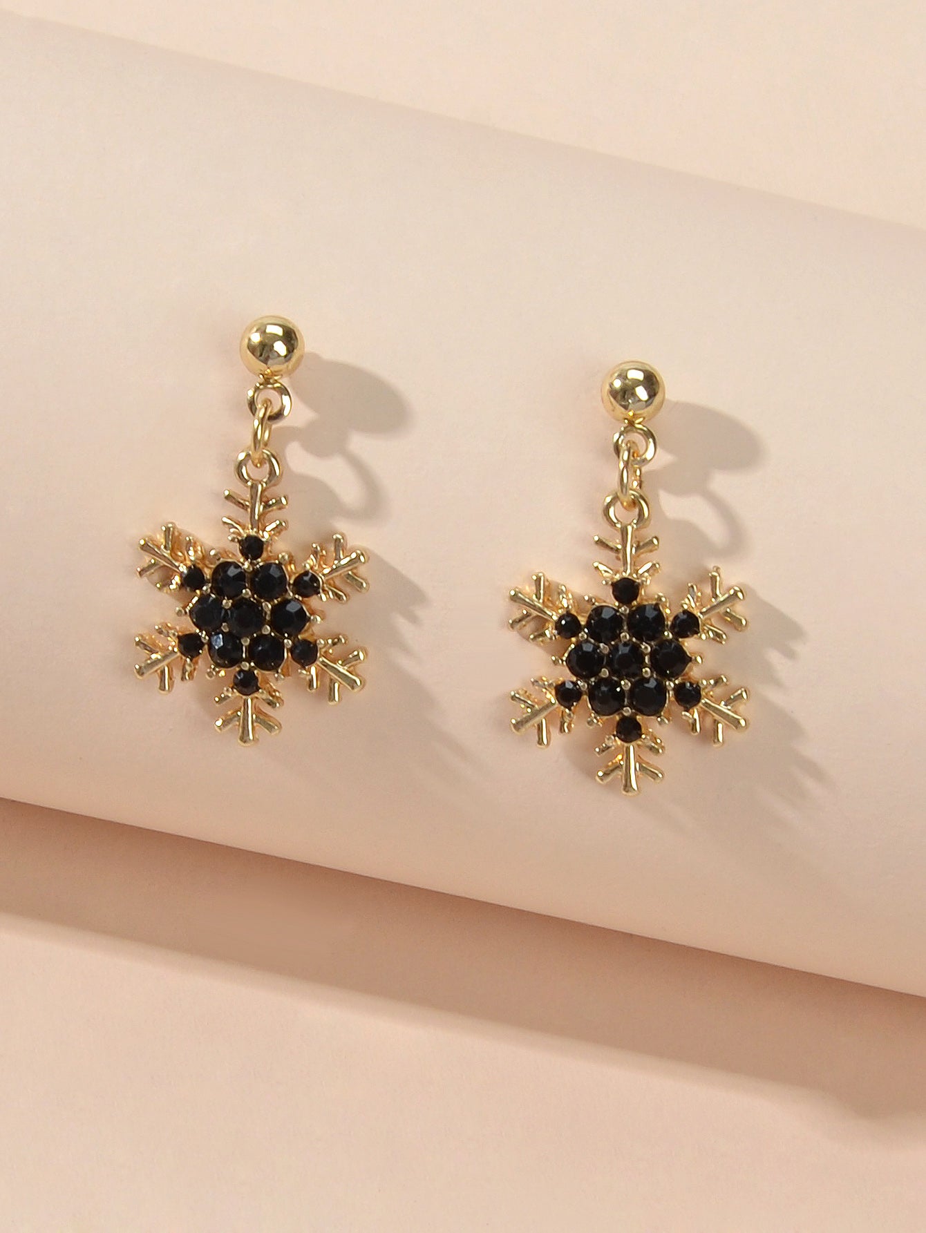 Dainty Gifts for Women Red Black Rhinestone Gold Snowflake Dangle Party Earrings