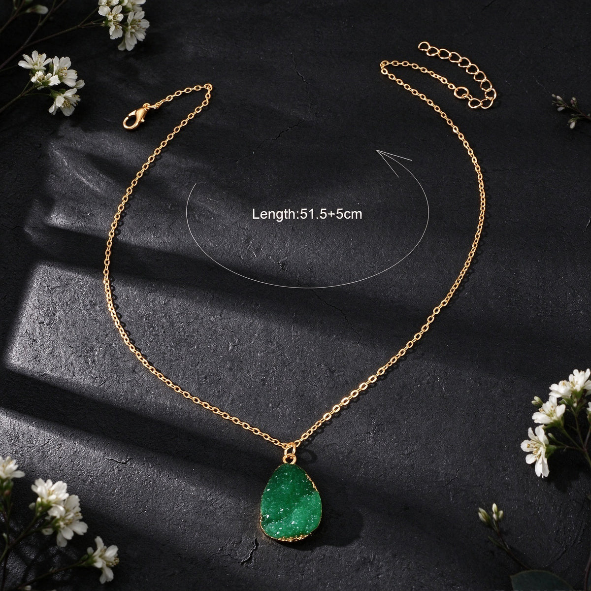 Boho Chic Flower Cluster Water Drop Pendant Necklace Gold Chain Vacation Jewelry