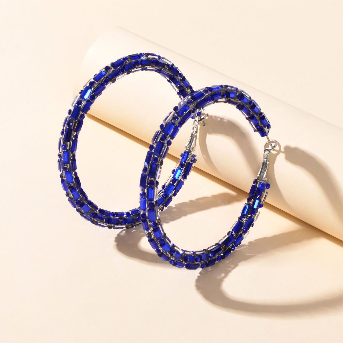 Glorious Sparkly Shiny Blue Crystal Hoops Earrings Gorgeous Holiday Jewellery