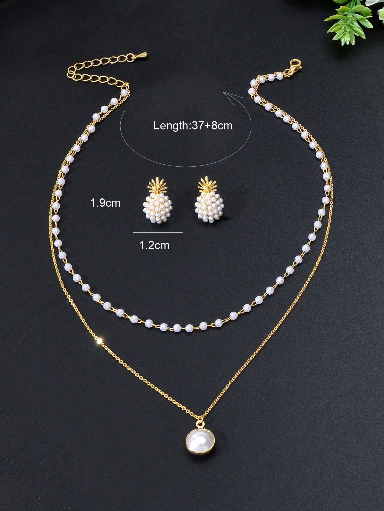 Pearl Pendant Double Layer Necklace & Pineapple Pearl Earrings Jewellery Set