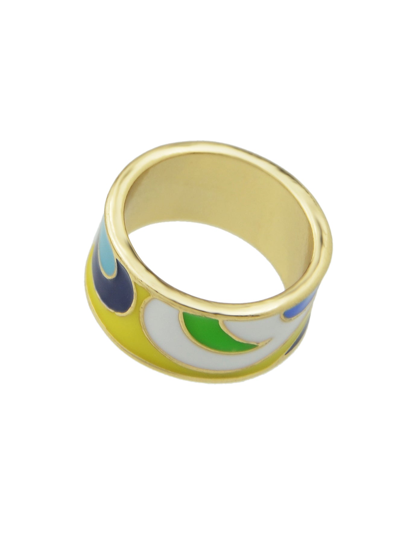 Ethnic Jewelry Geometric Pattern Colourful Enamel Gold Chunky Bohemian Band Ring