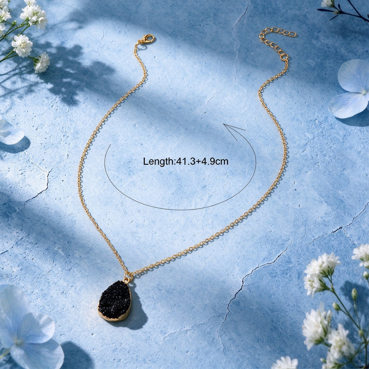 Boho Chic Flower Cluster Water Drop Pendant Necklace Gold Chain Vacation Jewelry