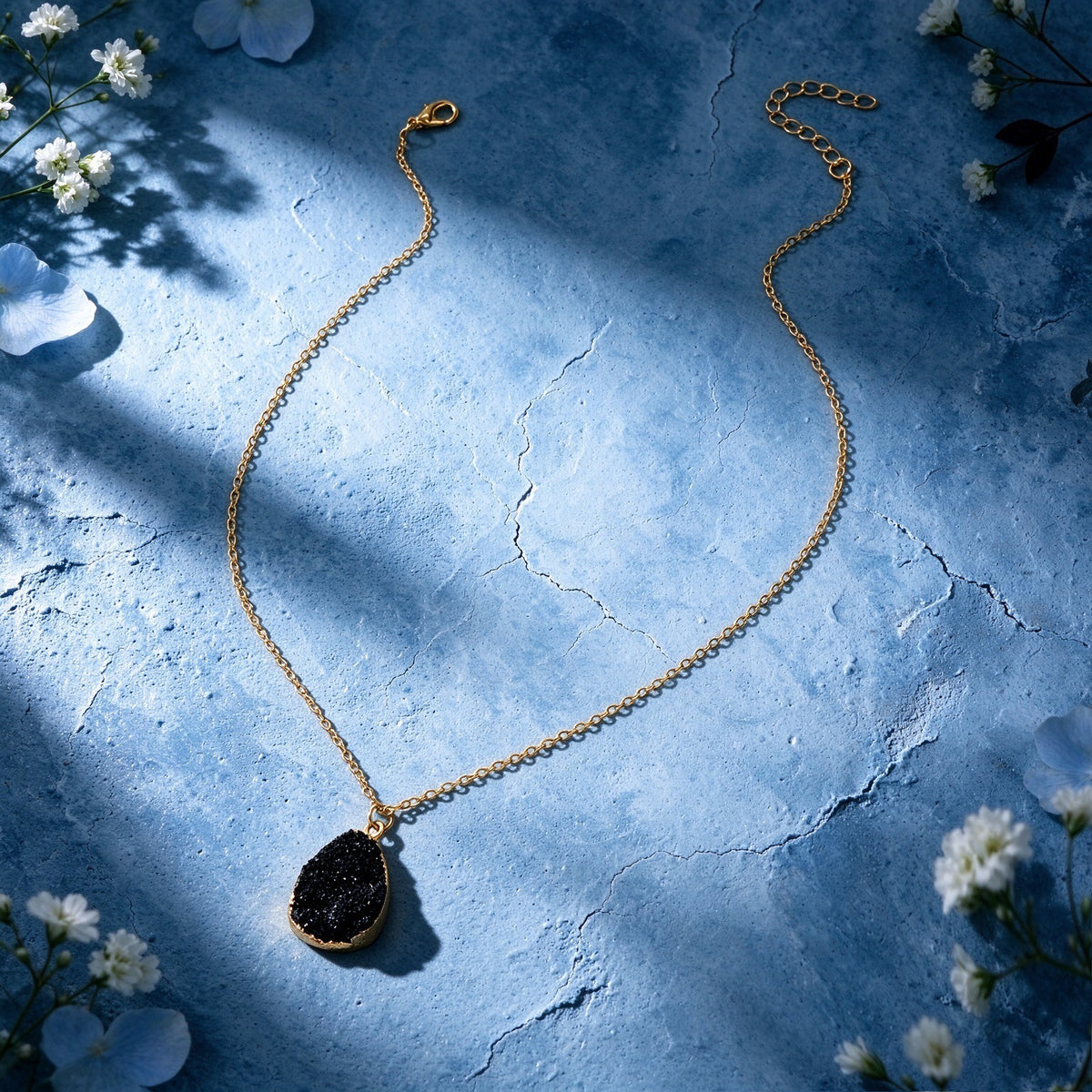 Boho Chic Flower Cluster Water Drop Pendant Necklace Gold Chain Vacation Jewelry