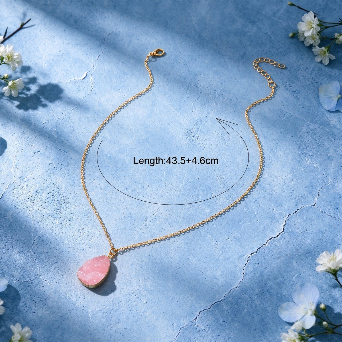 Boho Chic Flower Cluster Water Drop Pendant Necklace Gold Chain Vacation Jewelry