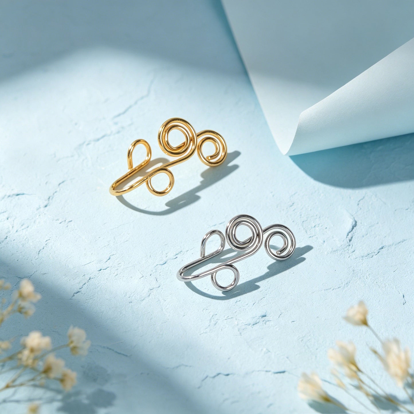 2pcs Minimalist Gold Silver Handmade Wire Triple Spiral Geometric Ear Clip Cuff