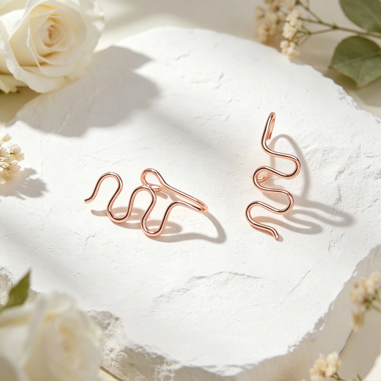 Trendy Wavy Wire Ear Cuffs No Piercing Rose Gold Non-Pierced Cartilage Ear Clips